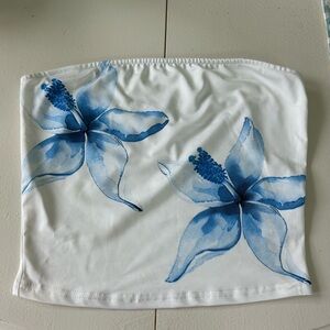 White Tube Top with Blue Floral Design